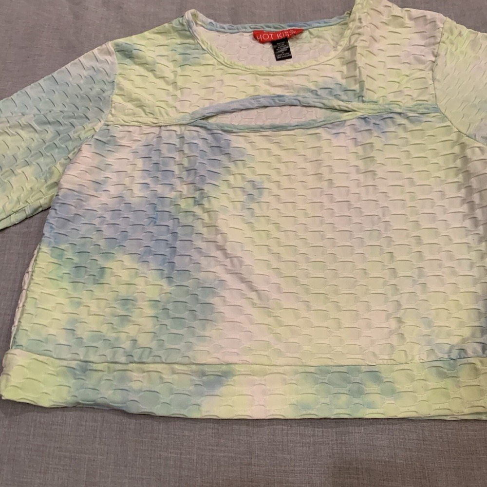 Hot Kiss Crop Top Women's XL Long Sleeve Shirt Multicolor Stretchy - Picture 4 of 6